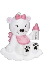 Baby Polar Bear Pink Personalized Christmas Tree Ornament