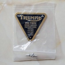 Triumph 650 Twin BRASS Timing Cover Patent Plate c/w 3 Rivets E2909