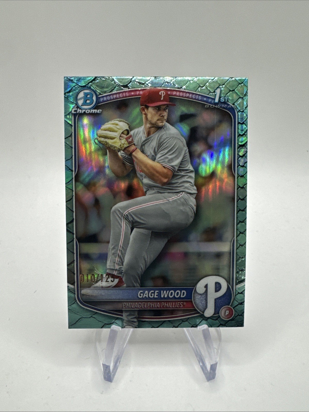 Gage Wood 2025 Bowman Draft 1st Bowman Chrome Aqua Reptilian /125 BDC-4 Phillies