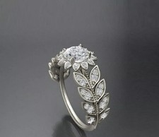 Art Deco 2CT Round Cut Simulated Diamond Engagement Ring 14K White Gold Plated