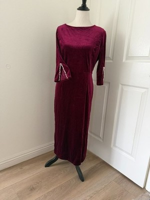 velvet bodycon midi dress 003 XL Red with Pearls Size by Age:3-6 m