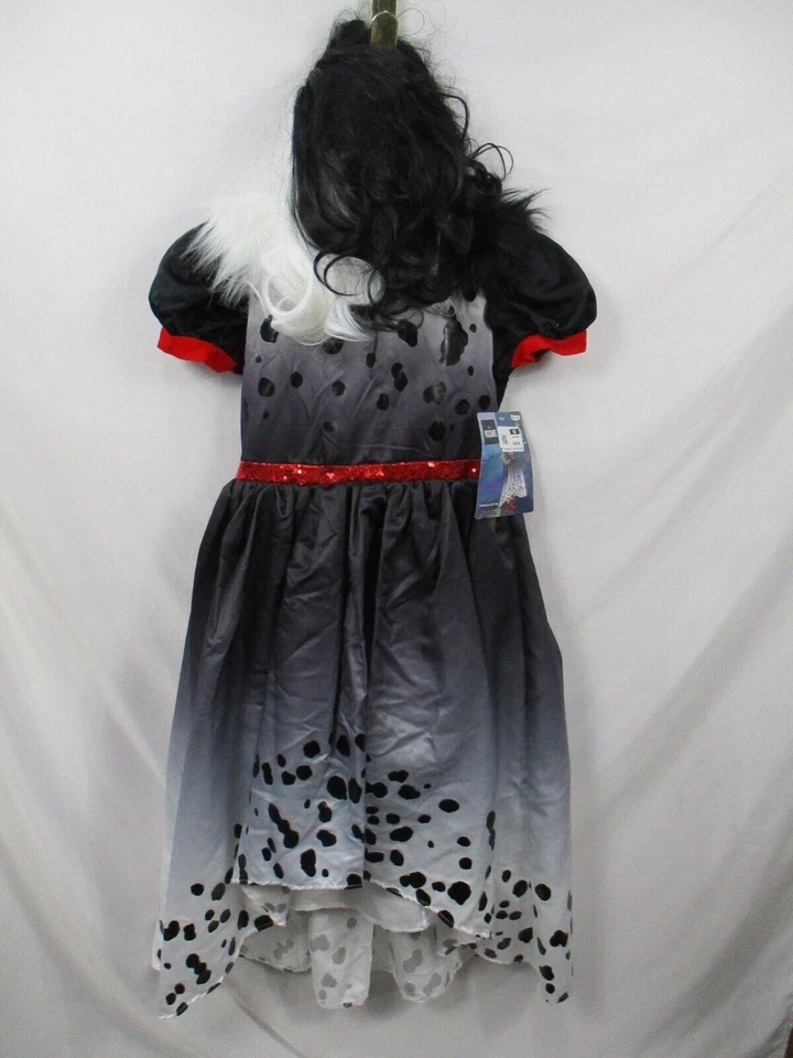 Disfraz de Villanos Cruella De Vil Niñas Mediano 8-10 Vestido Peluca Negro Juegos con disfraces De lujo Foto 4 de 4