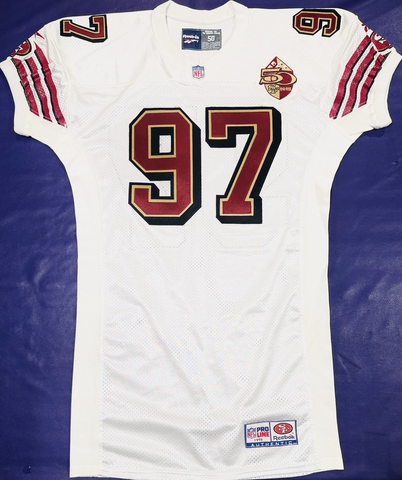 Authentic Team Issued 1996 Bryant Young #97 San Francisco 49ers Reebok Jersey 50