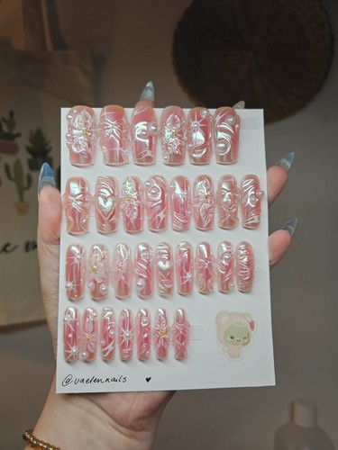 Pink Iridescent Chrome 3D HANDMADE Nails
