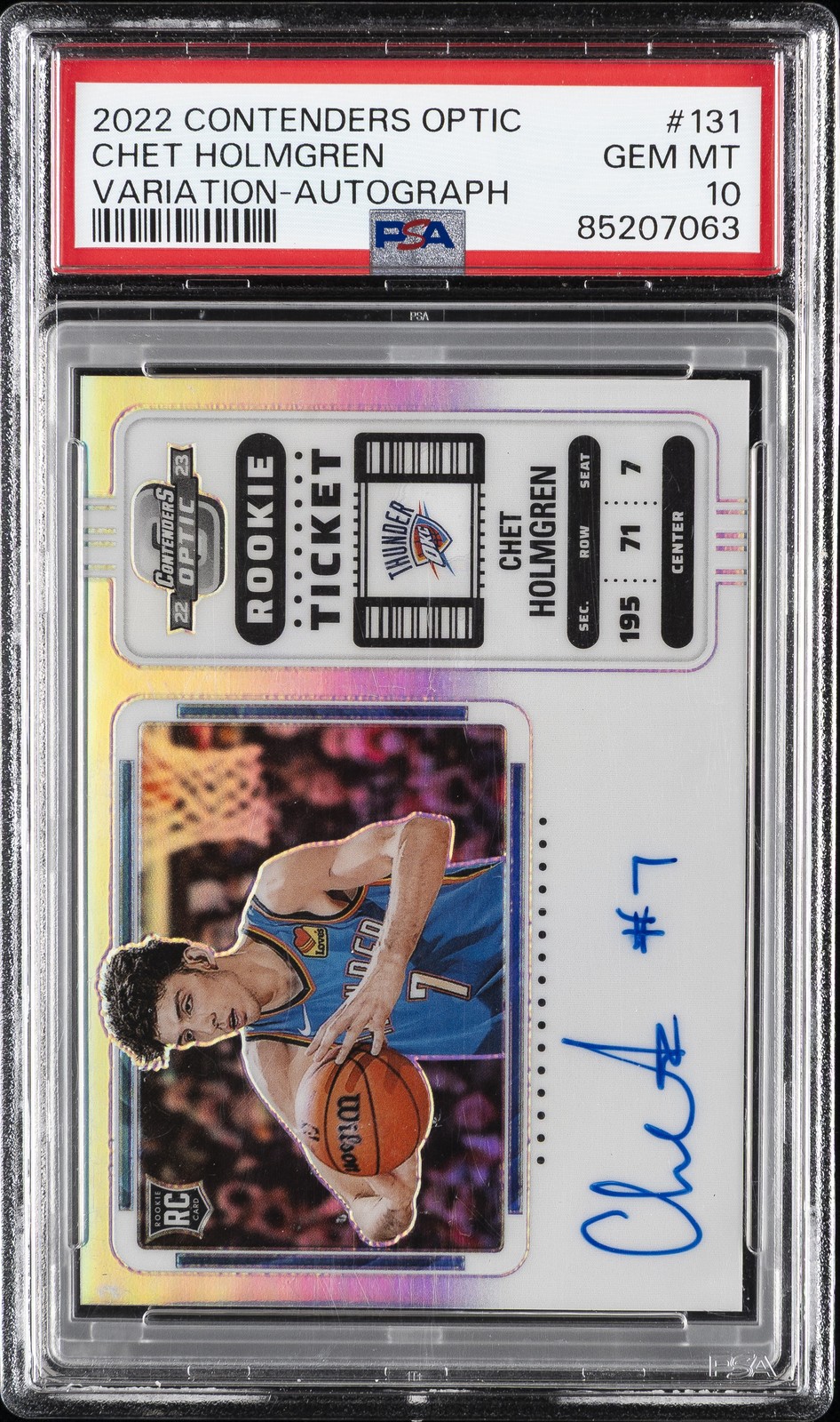 2022 CONTENDERS OPTIC VARIATION AUTO #131 CHET HOLMGREN ROOKIE RC PSA 10 AUTO
