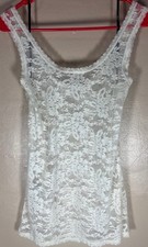 ONLY Women's Cream Size L Lace Tank Top Floral Sheer Scalloped Trim Cami EUC