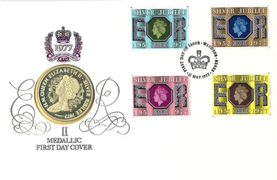 #ad 1977 QUEEN ELIZABETH SILVER JUBILEE MEDALLIC FIRST DAY COVER PNC PADDED CASE $39.69