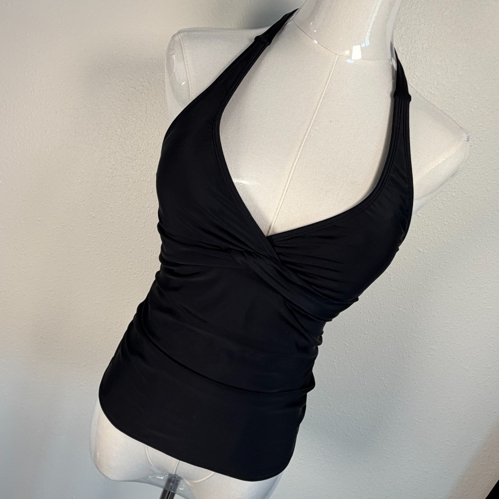 Athleta Tankini Top Women 32B/C Tall Black Halter Swim