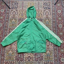 VTG Rare 60s 70s Adidas Logo Track Jacket Green White Striped Hooded Zip Up 44L