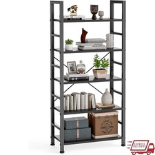 5 Tier Bookshelf Space Saving Organizer Durable Metal Wood Storage Home Office