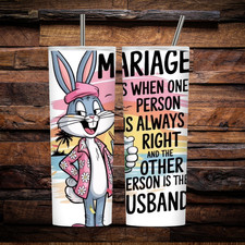 Bugs Bunny Mariage Advice Tumbler 20oz Stainless Steel Insulated Mug Lid + Straw