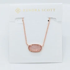 New Kendra Scott Elisa Rose Gold Pendant Necklace In Rose Quartz