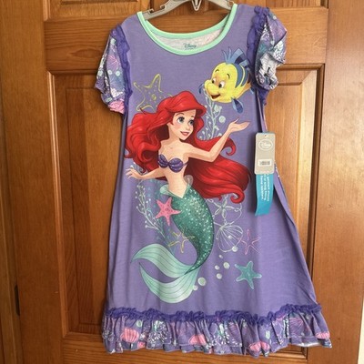 Disney The Little Mermaid Ariel Girl's Nightgown Nightshirt Purple NEW