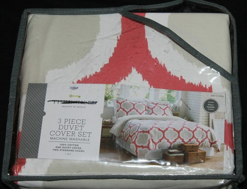Threshold Blurred Lattice Duvet Cover Set Coral Ivory Beige F/Q or King new - Picture 8 of 22