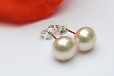 8mmW  Zucht Süßwasser Perlen Schmuck Ohrringe Ohrstecker 925 Silber Ohrschmuck !