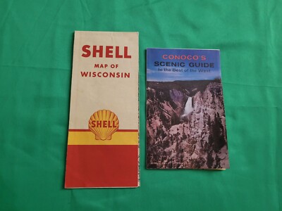 Vintage 1957 Shell Wisconsin Map & 1962 Conoco's Scenic Guide Lot of 2 Ephemera