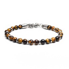 Natural 6MM Tiger's Eye, Map Stone Bead Stainless Steel Men Women Lucky Bracelet