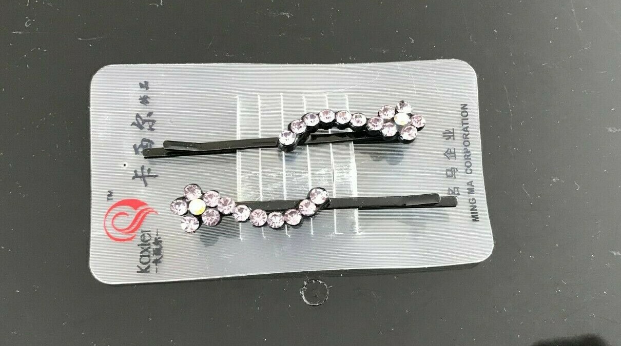 Pair of Crystal Floral Hair Pins Barrettes Bobby Pins Stones - Brand New