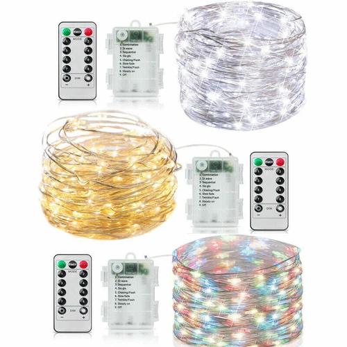 50-100 LEDs Battery Operated Mini LED Copper Wire String Fairy Lights W/ Remote