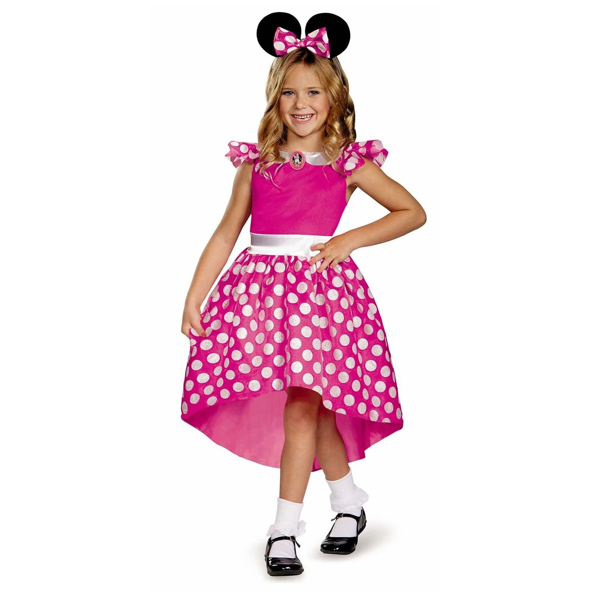 Kids Official Disney Classic Pink Minnie Mouse Costume Girls Fancy Dress