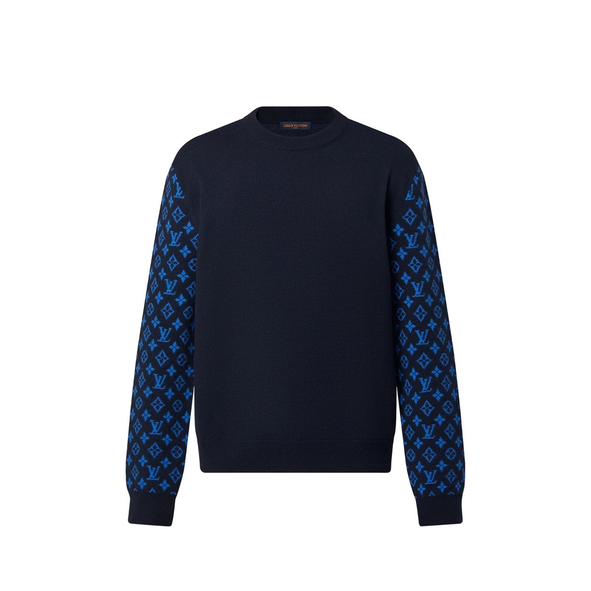 LOUIS VUITTON ネイビー クルーネックセーター Louis Vuitton Men's Sweater Navy Monogram Crew Neck Cashmere