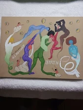 VERY DIFFFERENT ABSTRACT & SURREAL PAINTING 12X16 TITLED (BIRTH) -UNUSUAL SCENES