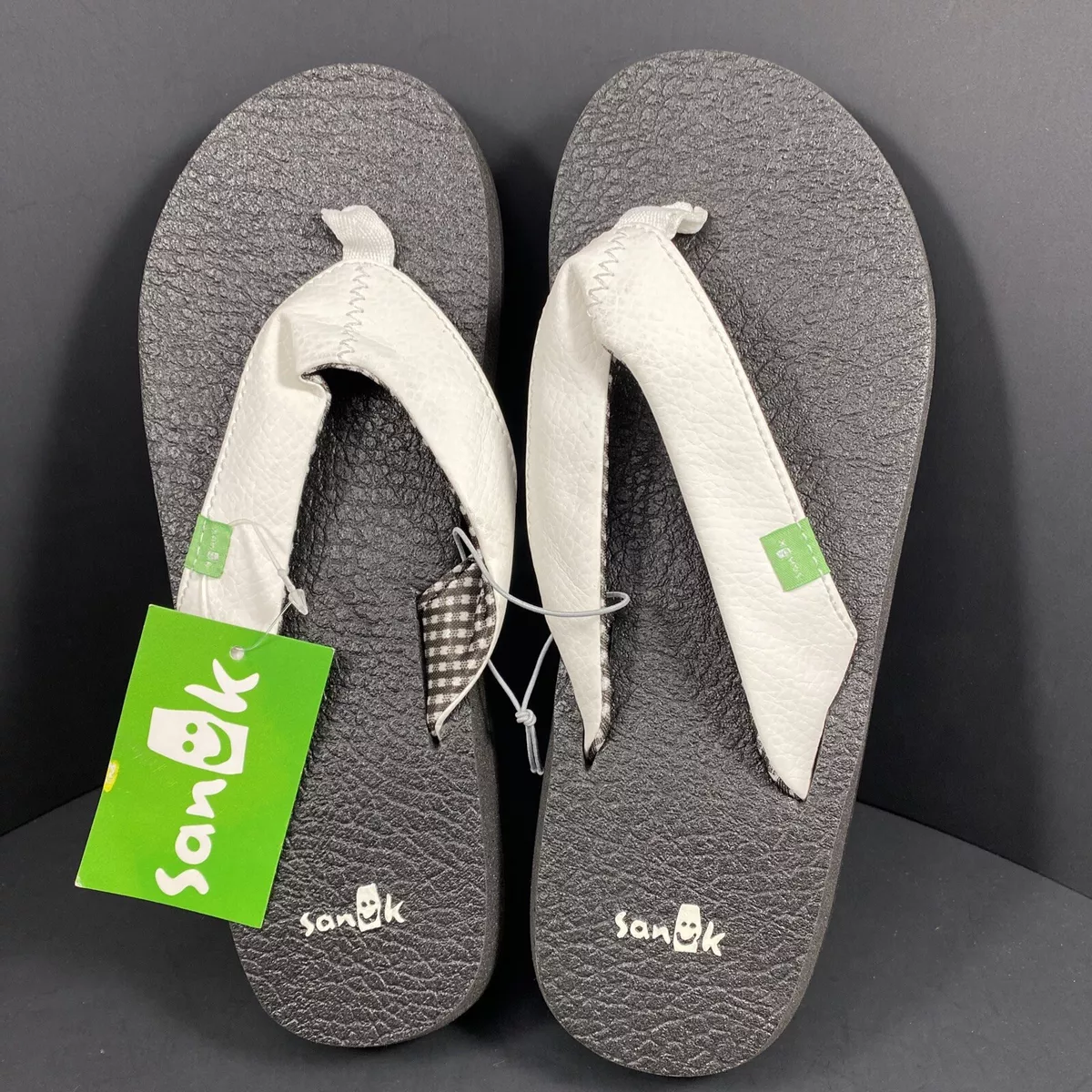 Sanuk Yoga Mat White Black Comfortable Women's Flip Flops Sandals Size 6 New