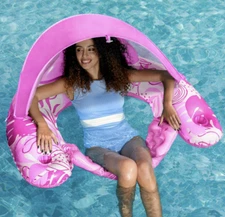 Pool Floats with Canopy Adult,XL Inflatable Pool Lounge Chairs with Cup Holders