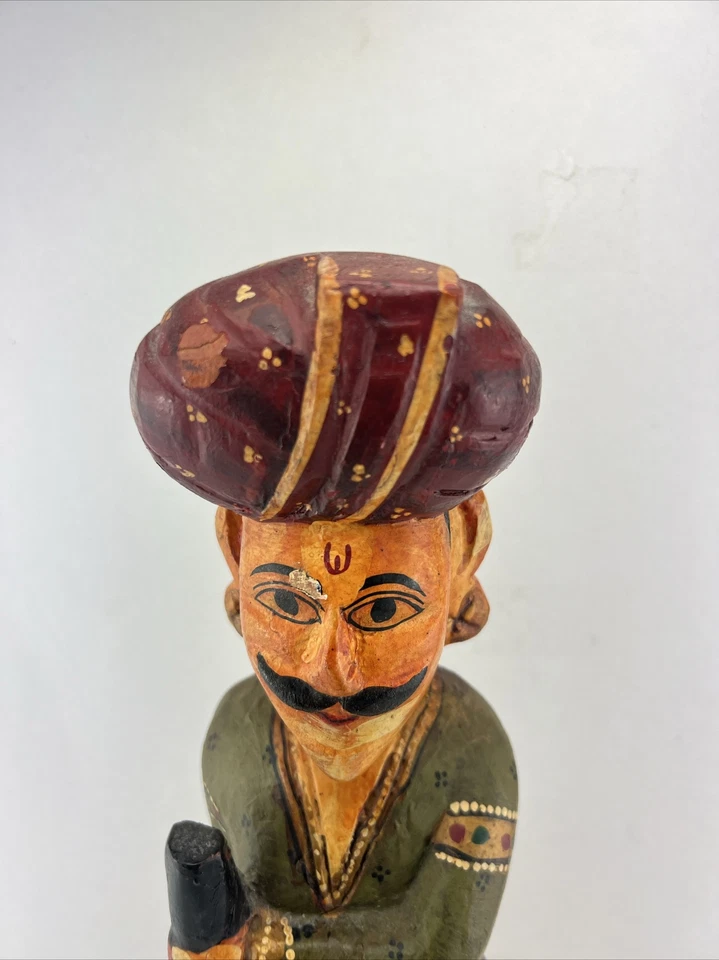 De colección Rara Estatua India Rajasthani Guardia Real Tallada a Mano Madera Pintada 18""T Foto 2 de 4