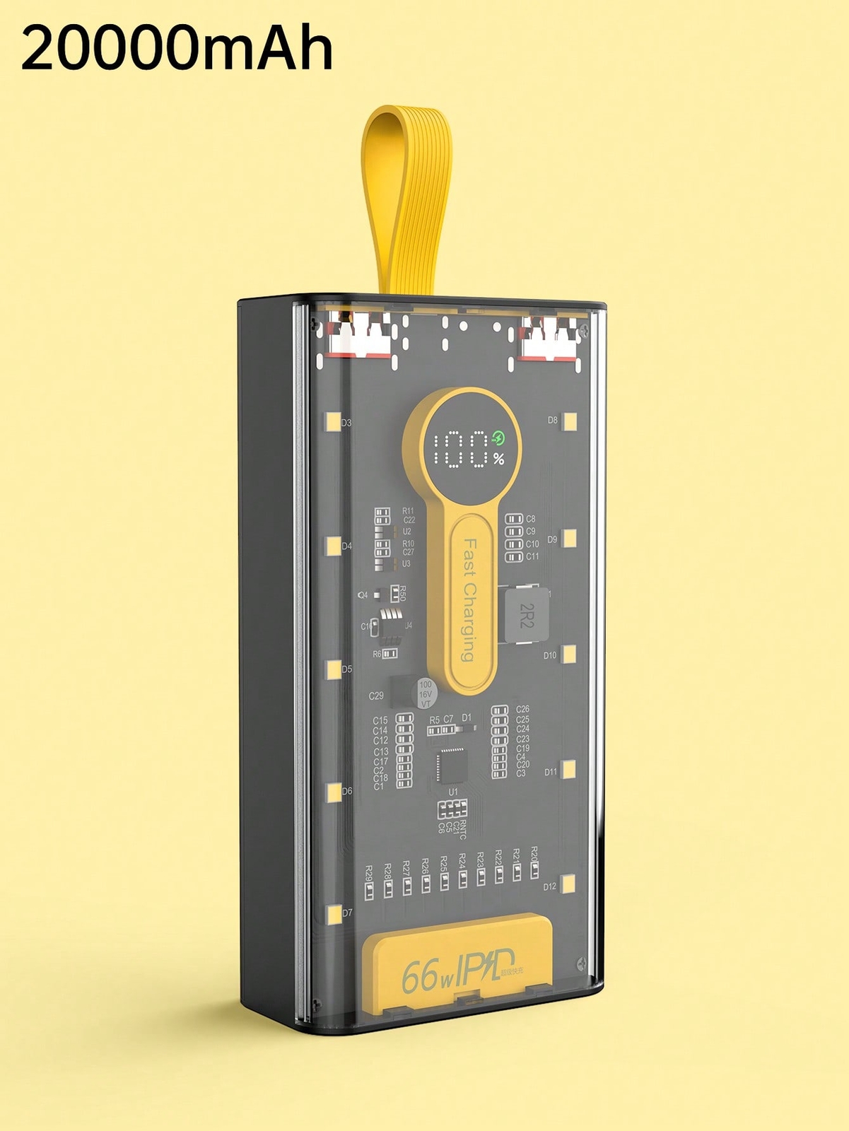 Transparent Armor-Like Punk Style Power Bank, 20000mah, Led Display, 66w Super F