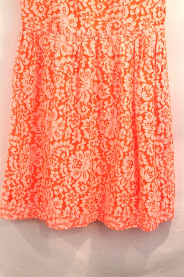 Vestido Madewell Elegante Encaje Superpuesto Mujer Talla 0 Naranja Neón Forrado Cuello Redondo Foto 3 de 4