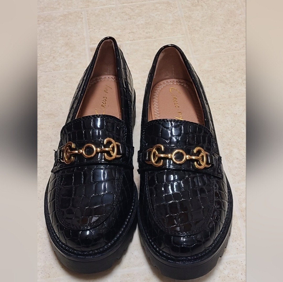 Circus by Sam Edelman “Deana” Croc Embossed Black Patent Loafers