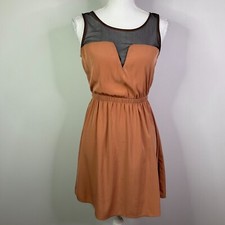 LUSH Tank Mini Dress Blush Pink Women XS Sheer Sleeveless Split Back Black Mesh