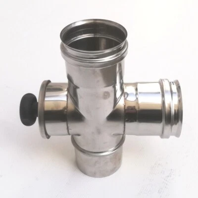 AFLEX Raccordo a T da 80mm in acciaio inox croce con ispezione 5 decimi AISI 304