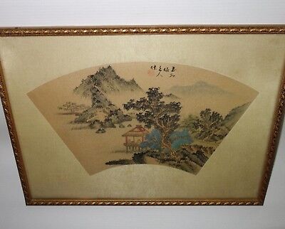 Buy Rare Antique Chinese Fan Original Painting On Silk Fantastic Country Landscape