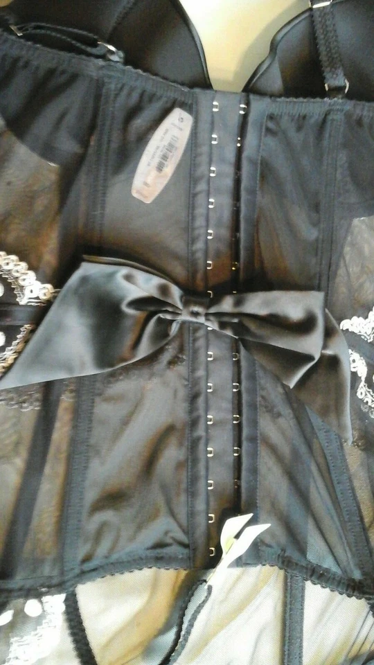 Nuevo con etiquetas Victorias Secret 36D Sexy Negro Blanco Lunares Corsé Liguero Bustier 36 D Foto 4 de 4