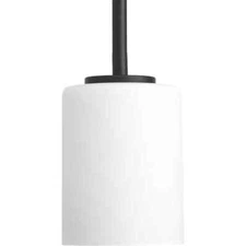 Progress Lighting Replay 1-Light Black Mini Pendant with Etched White Glass