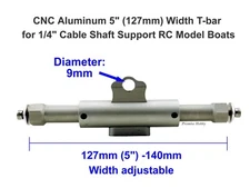 Adjustable Aluminum 5" (127mm) Width T-bar for 1/4" Cable Shaft Support RC Boats