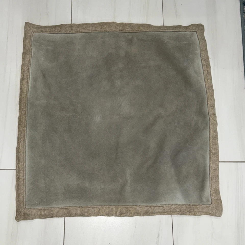 WILLIAMS SONOMA Heavy Suede Leather/Linen 22x22 Pillow Cover - Image 3 of 4