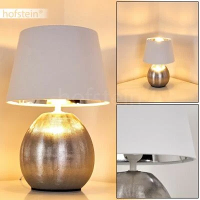 HOFSTEIN Lampade lettura tavolo notte ceramica argento tessuto bianco soggiorno camera da letto luci