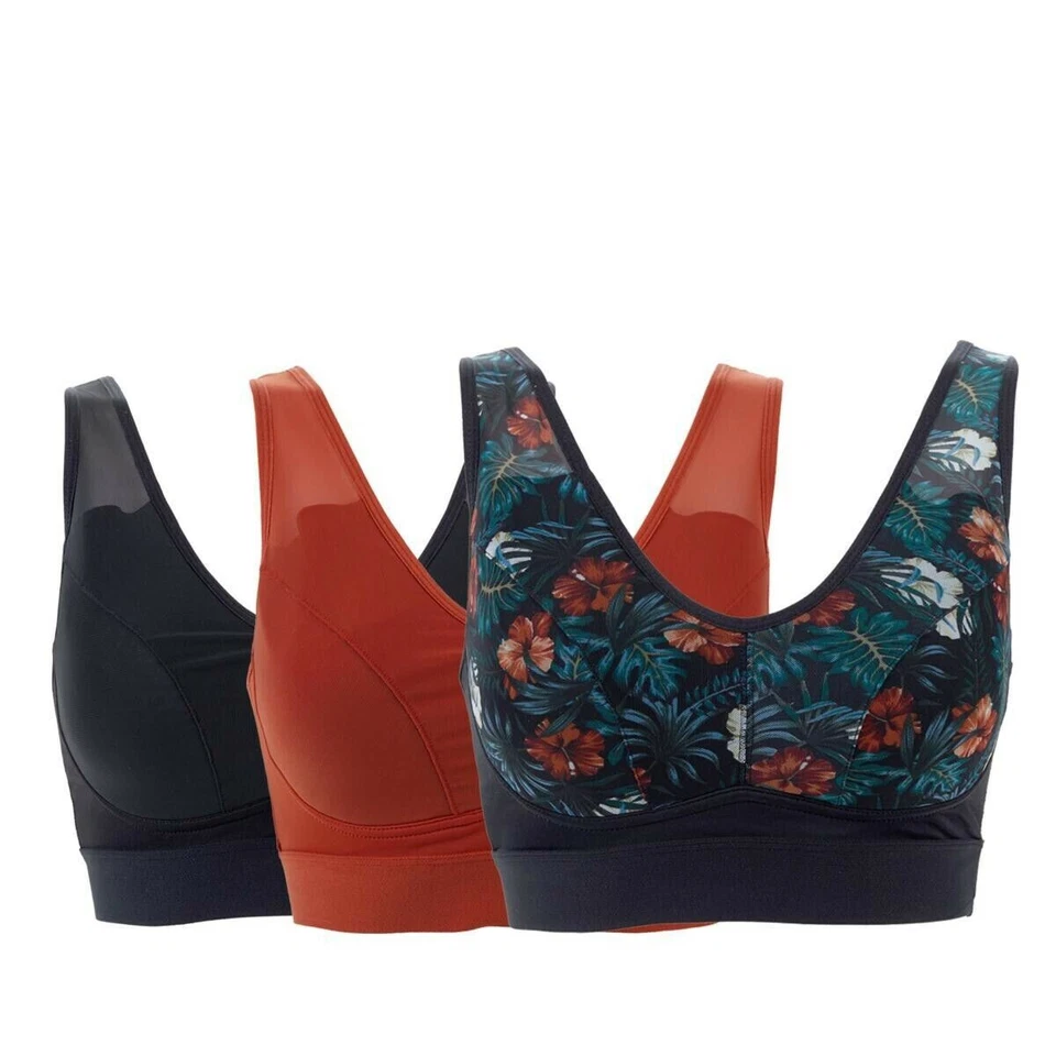 Rhonda Shear Mesh Front Leisure Bra 3Pack, Tropical, Size Medium - Image 2 of 4