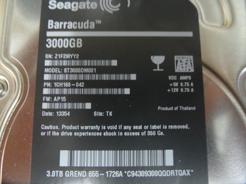 Seagate Barracuda 3000GB ST3000DM001 Hard Drive For Parts Apple - BAD - Picture 2 of 3