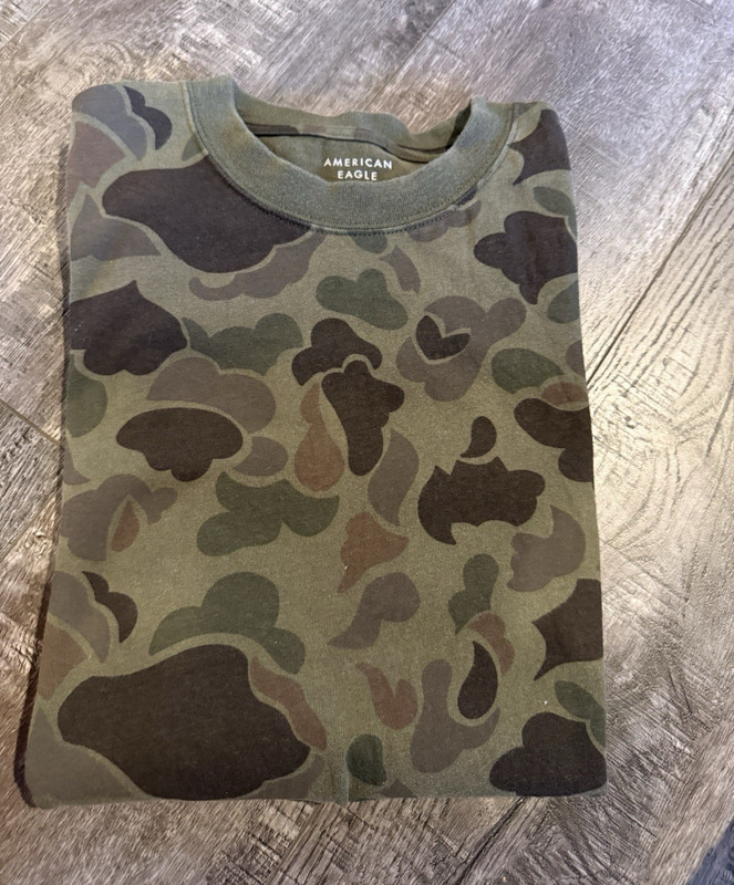 American Eagle Men’s Camo Army Crew Neck T-Shirt Green Brown Black Size S