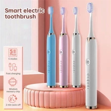 Electric Sonic Toothbrush USB Rechargeable Waterproof 5 Modes+3Replacement Heads