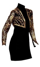 Bob Mackie Evening Bolero Dress Black Gold Beaded Vintage Size 4 1980 s