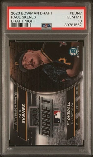PAUL SKENES 2023 Bowman Draft Chrome DRAFT NIGHT PSA 10 GEM Mint! #BDN-7 Pirates