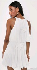 Lulus Celebrate Chic White Ruffled Plisse Halter Mini Dress Size M NWT $88