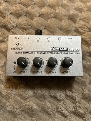Behringer Micro Amp Ultra Compact 4-Channel Stereo Amplifier HA400 No Charger