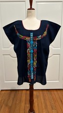 Mexican blouse with 100  Hand Embroidered, Artisan Top, Boho, Hand Made, Oaxaca