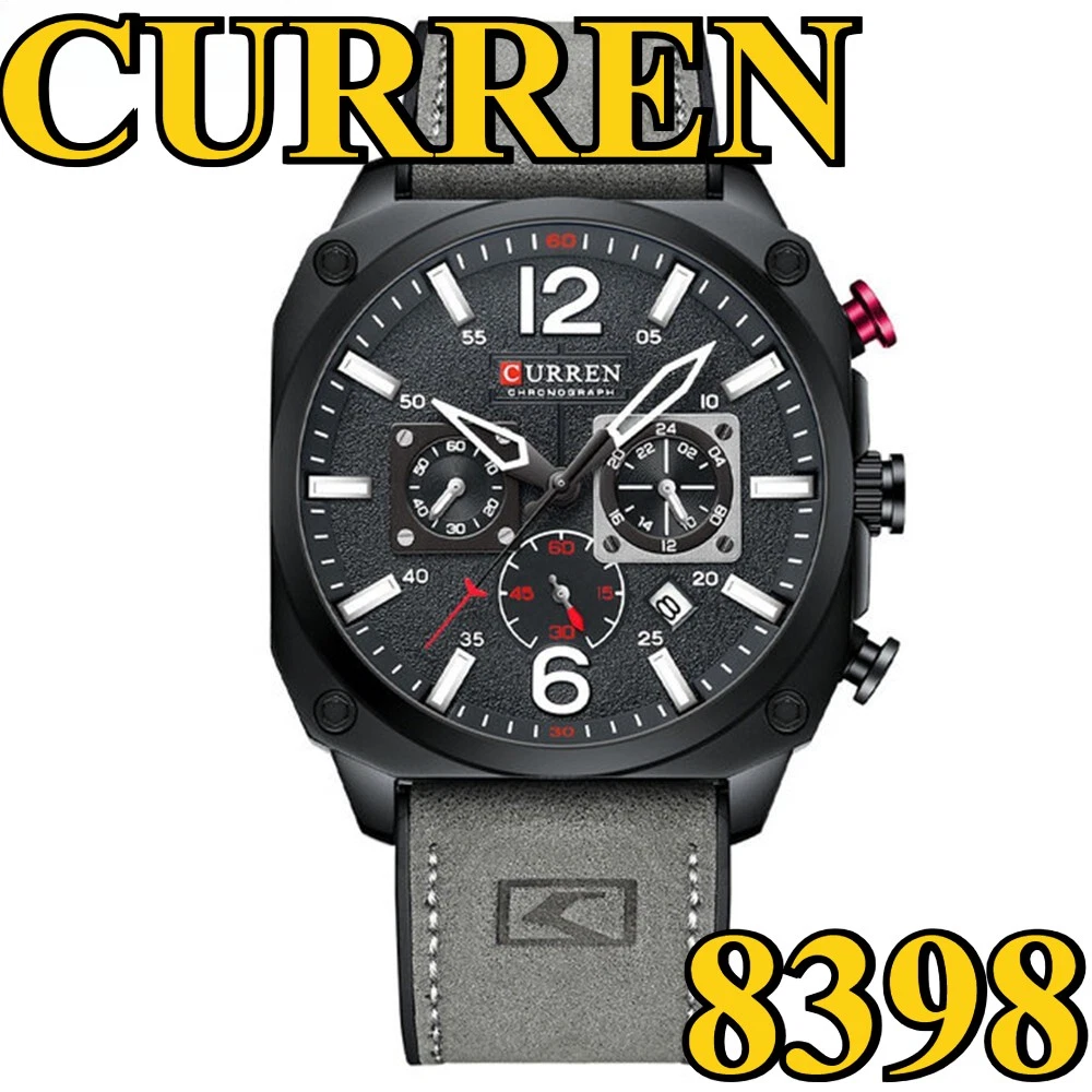 CURREN Male Leather Watch - Men's Multifunction Big Dial Sport Wristwatch - Picture 1 of 10